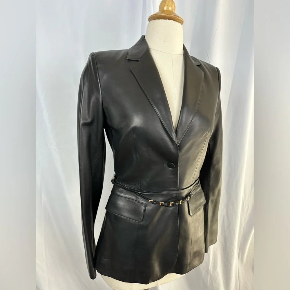 Brand New Prada Black Leather Blazer/Jacket with Detachable Leather Belt